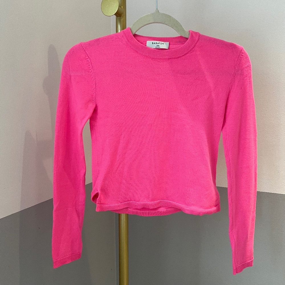 Aritzia Babaton Neon Pink Cropped Sweater